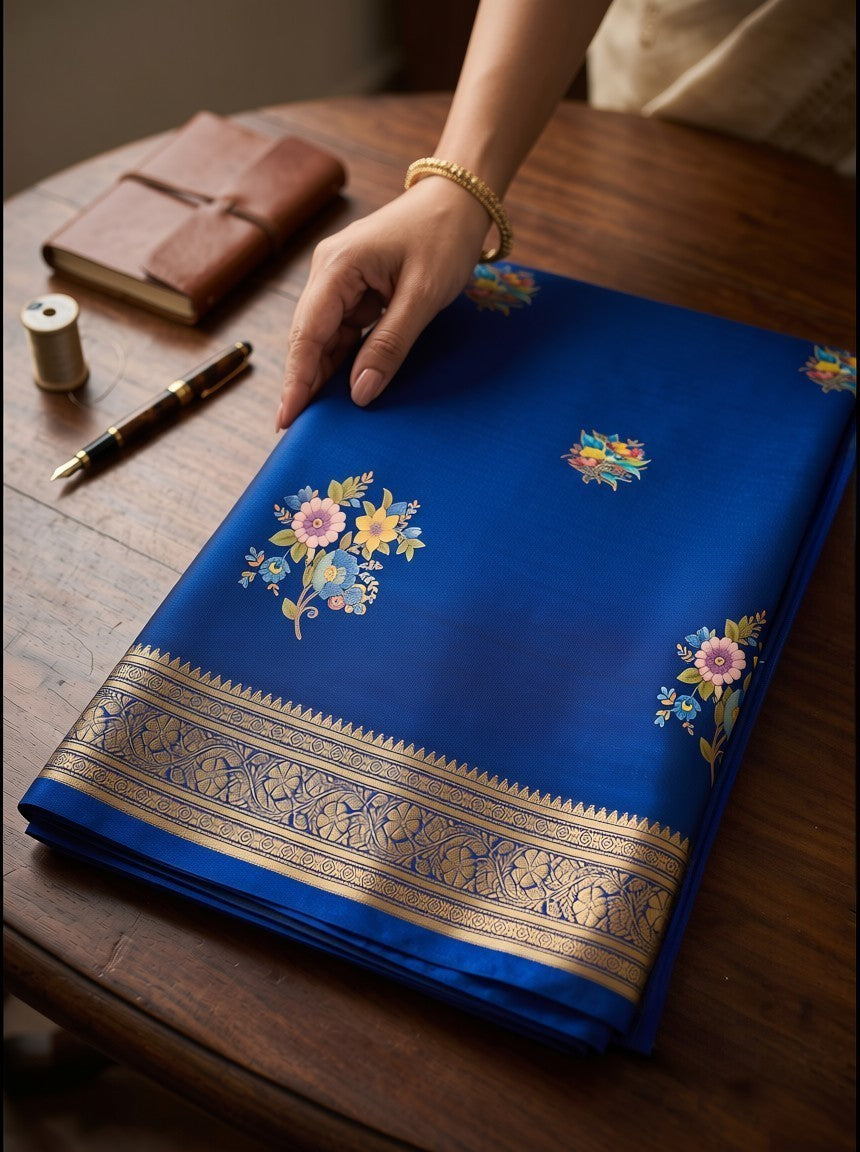 Deep Blue banarasi semi silk saree