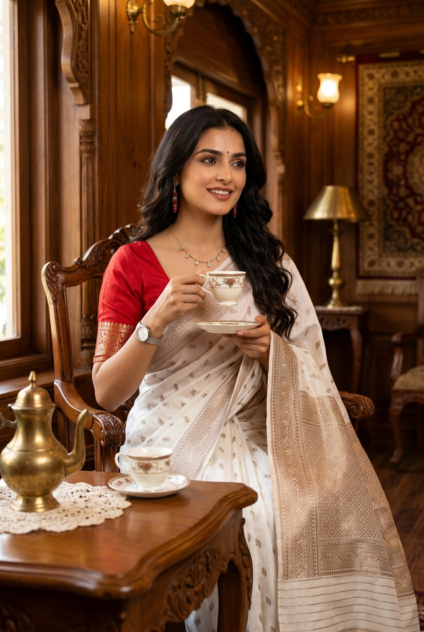 Premium Ivory Colour Semi Silk Saree With Copper Zari Work
