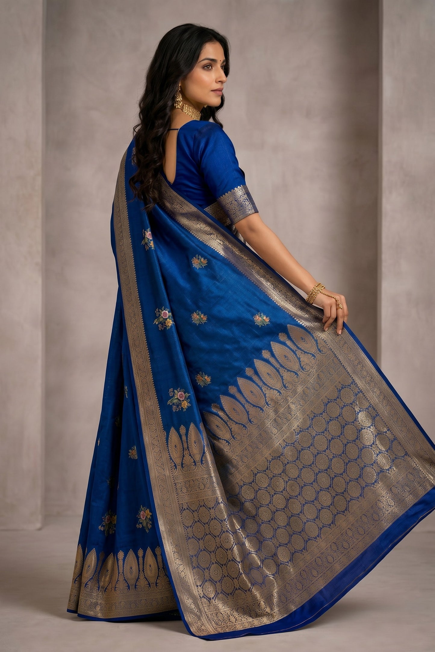 Deep Blue banarasi semi silk saree